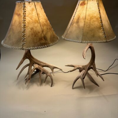 2 Antler Whitetail lamp in rustic antler lighting.